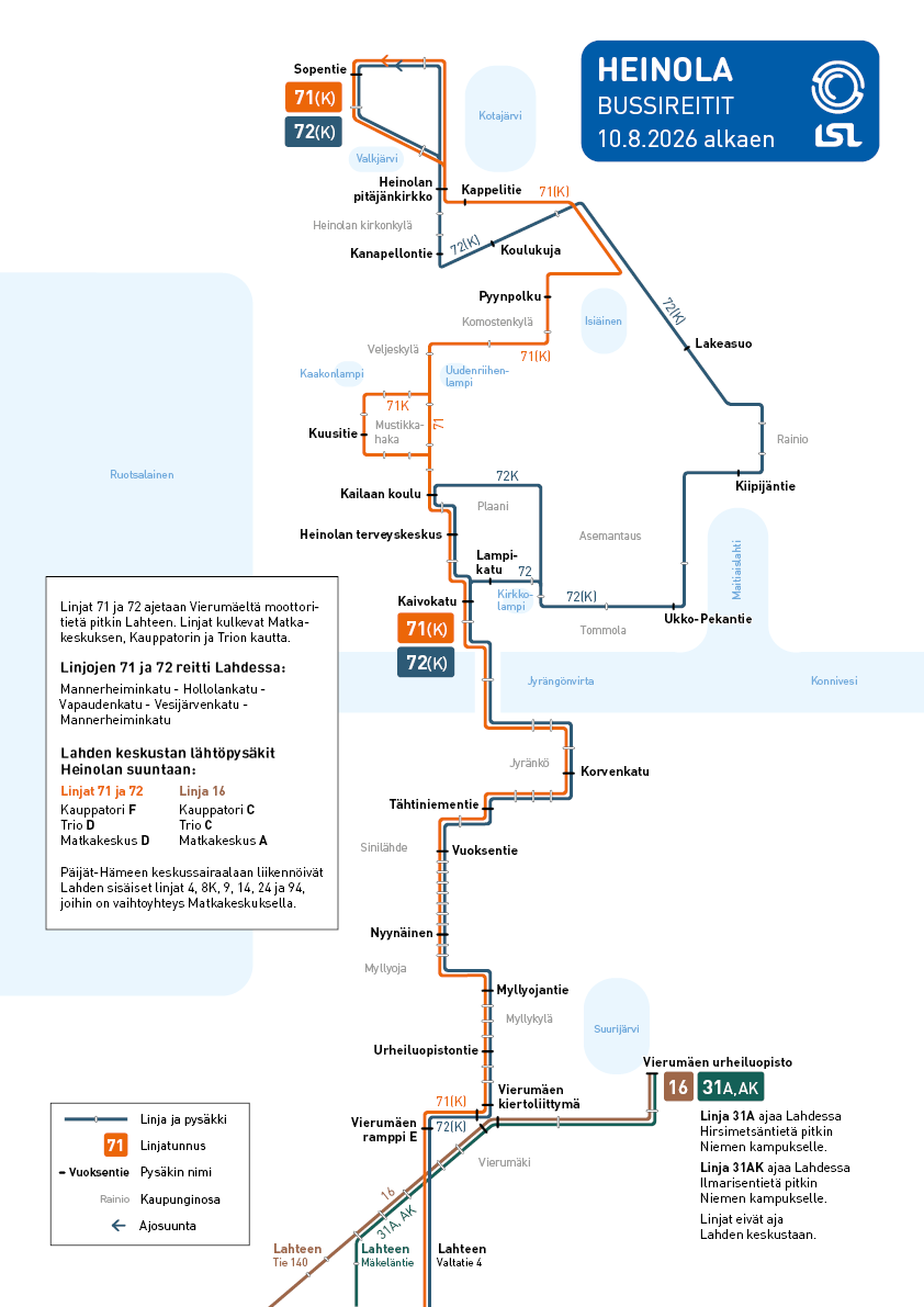 Heinolan linjat karttavisualisointina 10.8.2026 alkaen.