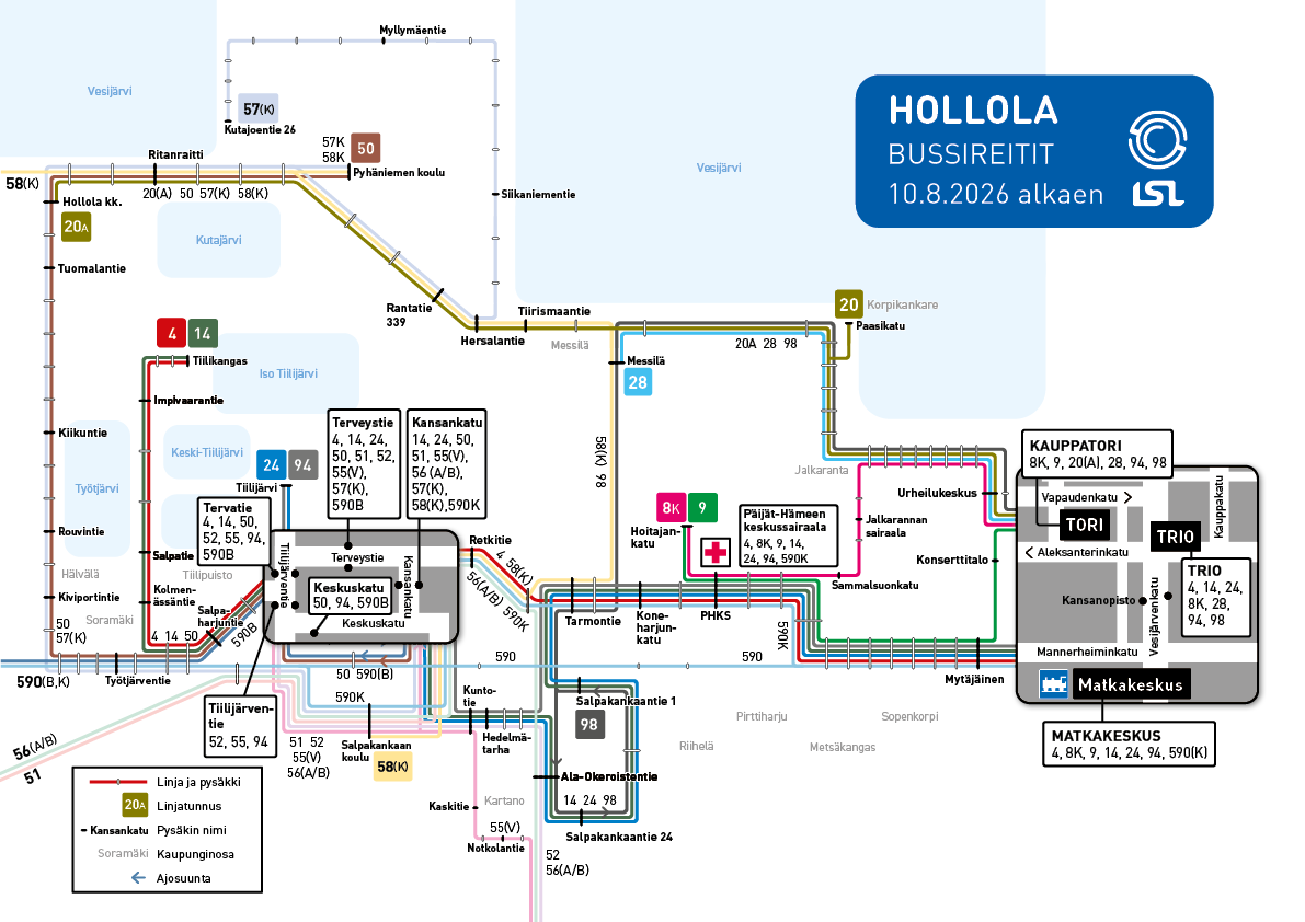 Hollolan linjat karttavisualisointina 10.8.2026 alkaen.