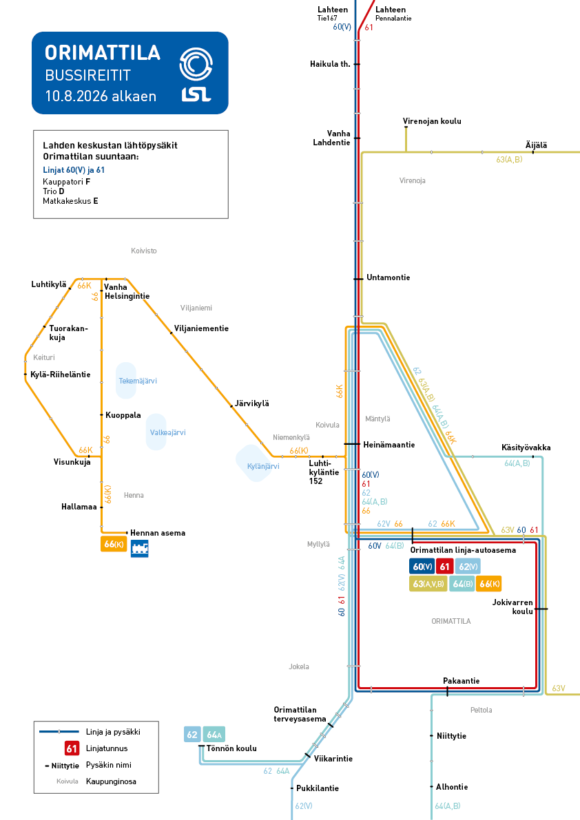 Orimattilan linjat karttavisualisointina 10.8.2026 alkaen.