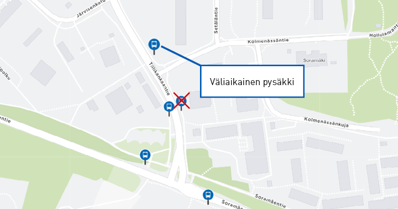 Väliaikainen pysäkki kartalla.