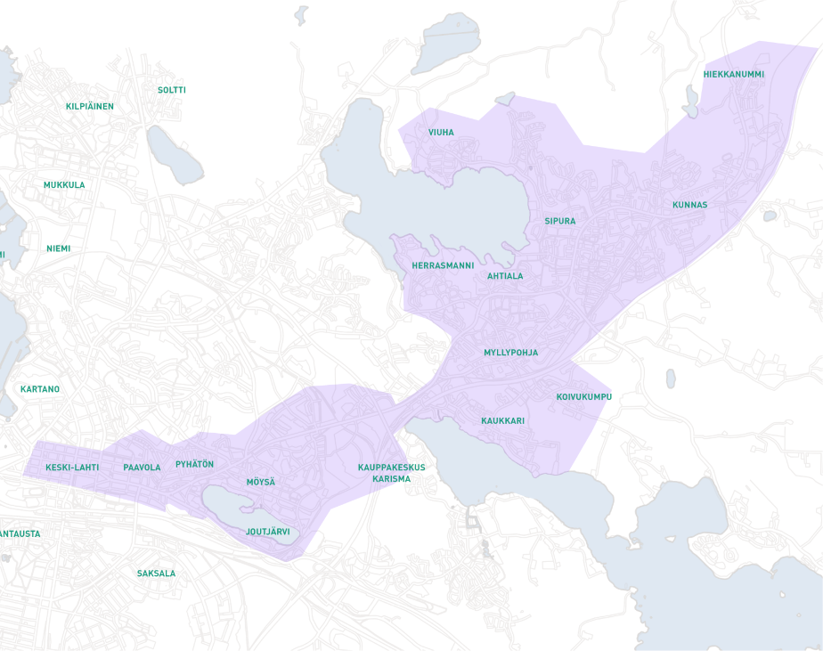 Kartta Lempi 2 Hiekkanummi - Karisto - Keskusta - Karisto - Hiekkanummi