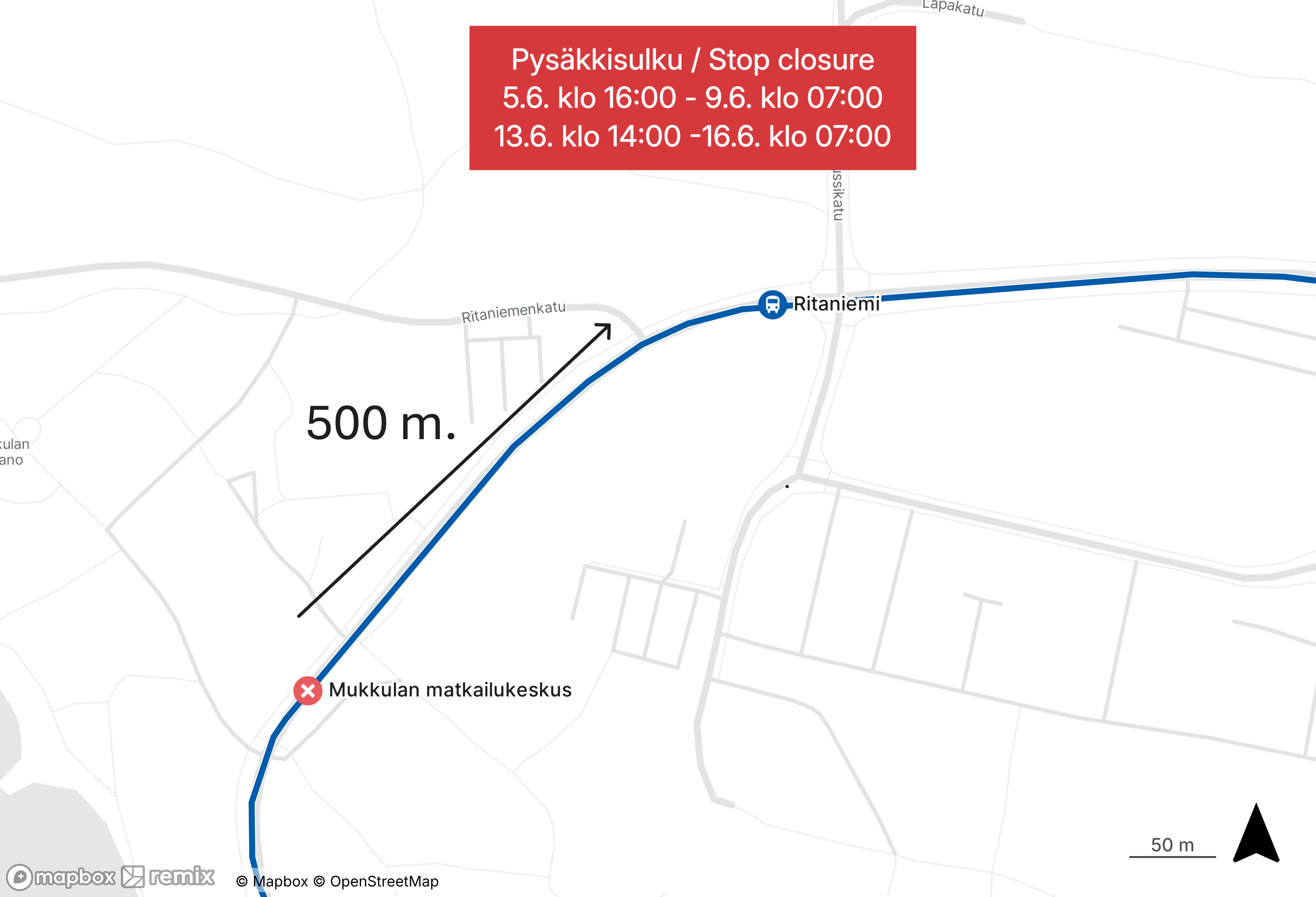 Tapahtumien aikaiset poikkeukset kartalla.