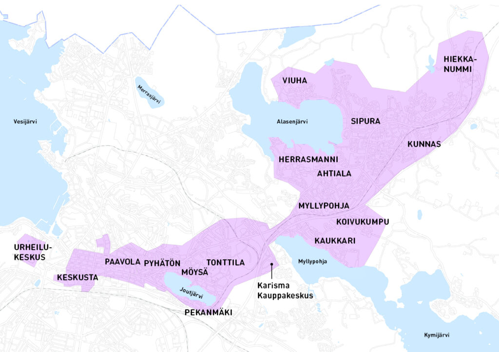 Lempi 2 kartta Hiekkanummi - Karisma - Keskusta - Karisma - Hiekkanummi